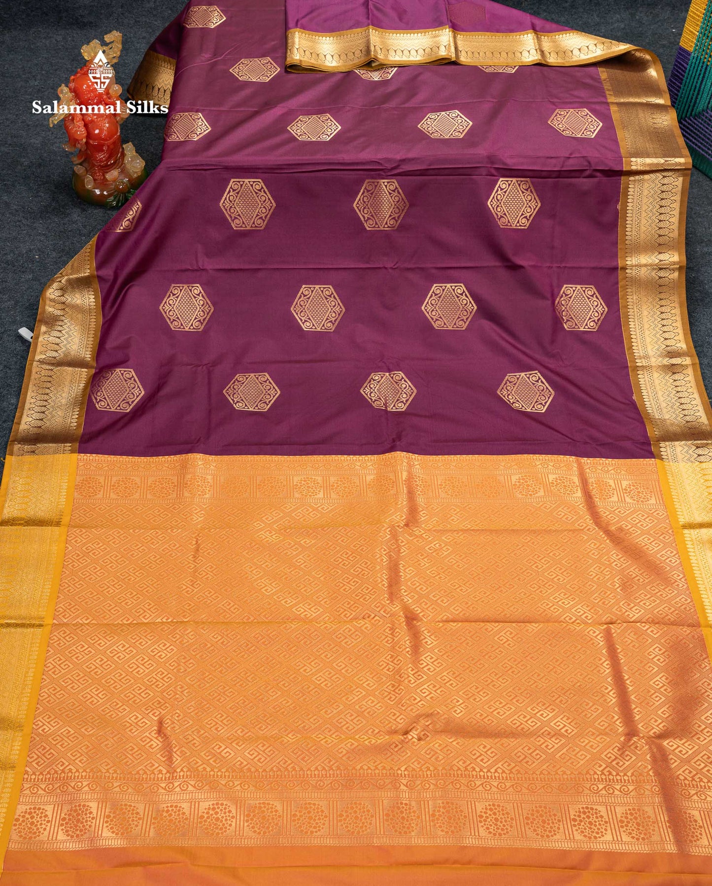 Beautiful Magenta Pink Semi Silk Saree With Contrast Mustard Yellow Border