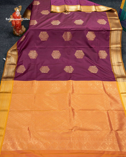 Beautiful Magenta Pink Semi Silk Saree With Contrast Mustard Yellow Border