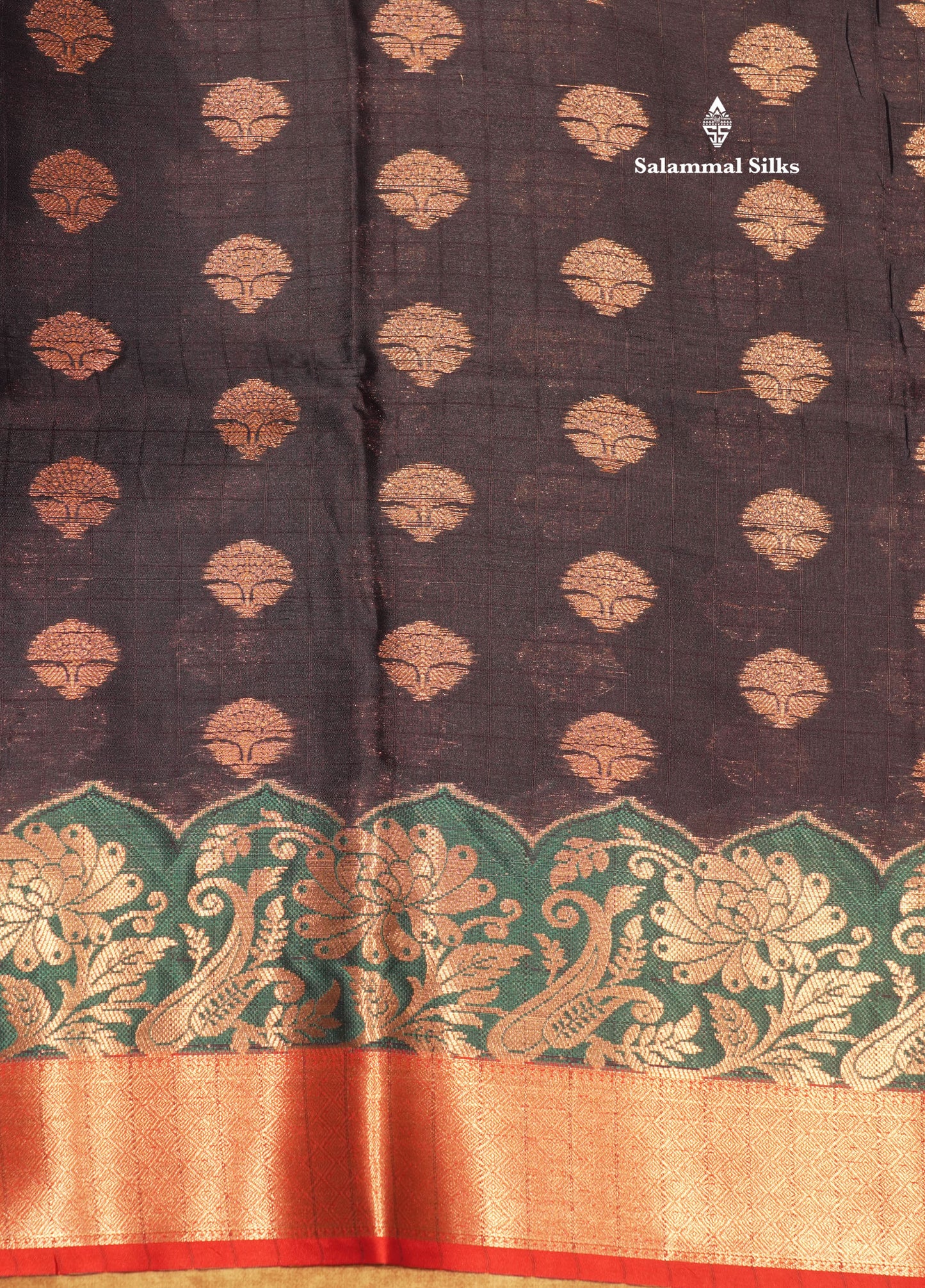 Navy Blue Colour Small Checks Semi Silk Saree With Contrast Chilly Red Fancy Border
