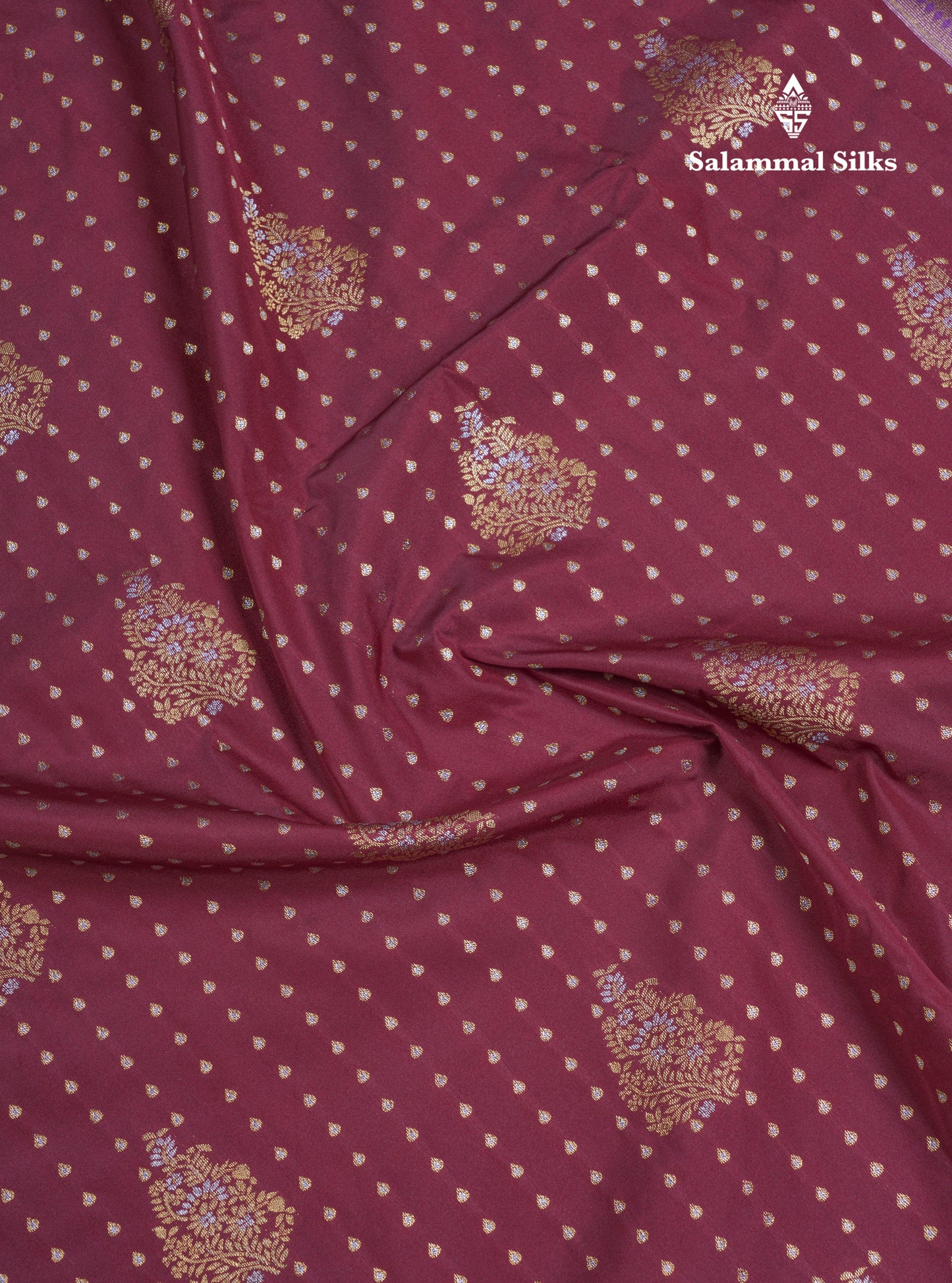 Dark Maroon Semi Silk Saree With Contrast Lavender Border