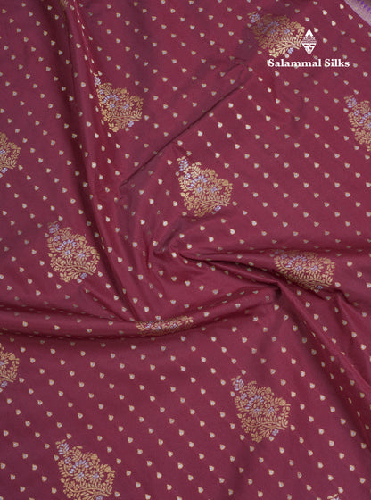 Dark Maroon Semi Silk Saree With Contrast Lavender Border