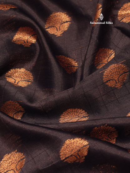 Navy Blue Colour Small Checks Semi Silk Saree With Contrast Chilly Red Fancy Border