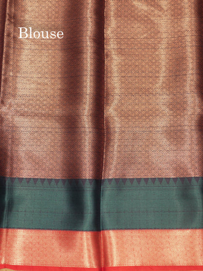 Navy Blue Colour Small Checks Semi Silk Saree With Contrast Chilly Red Fancy Border
