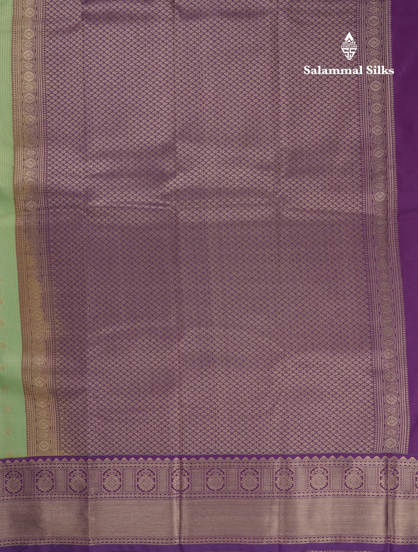 Beautiful Pista Green Vaira Oosi Checks With Butta Semi Silk Saree With Contrast Dark Violet Border