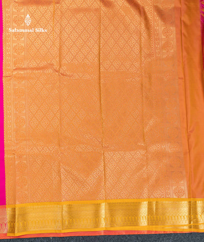 Beautiful Magenta Pink Semi Silk Saree With Contrast Mustard Yellow Border