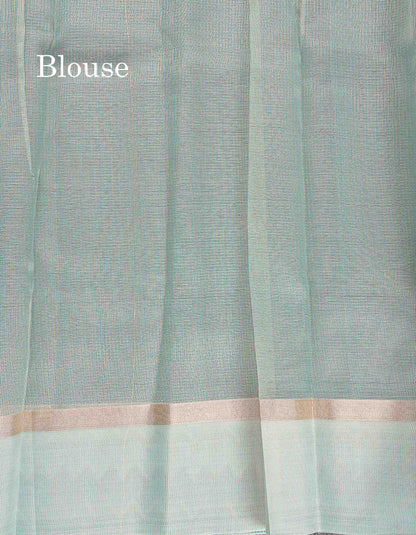 Kota Cotton Saree - Light Blue Tiny Zari Checks Embroidery Work With Fancy Border