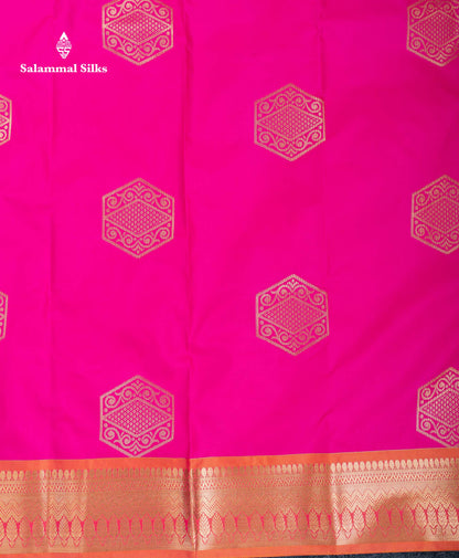 Beautiful Magenta Pink Semi Silk Saree With Contrast Mustard Yellow Border