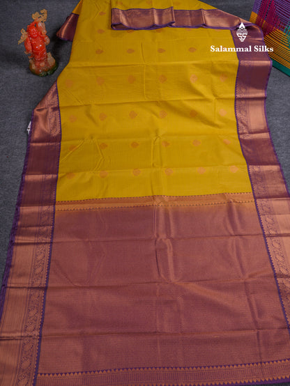 Beautiful Yellow Small Zari Checks Semi Silk Saree With Contrast Magenta Border
