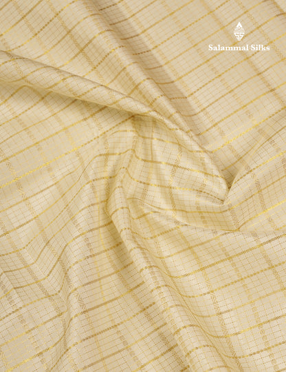 Beautiful Korvai Half White Checks Pure Kanjivaram Silk Saree With Contrast Pinkish Red Traditional Border
