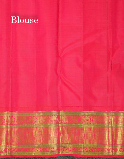 Beautiful Korvai Half White Checks Pure Kanjivaram Silk Saree With Contrast Pinkish Red Traditional Border