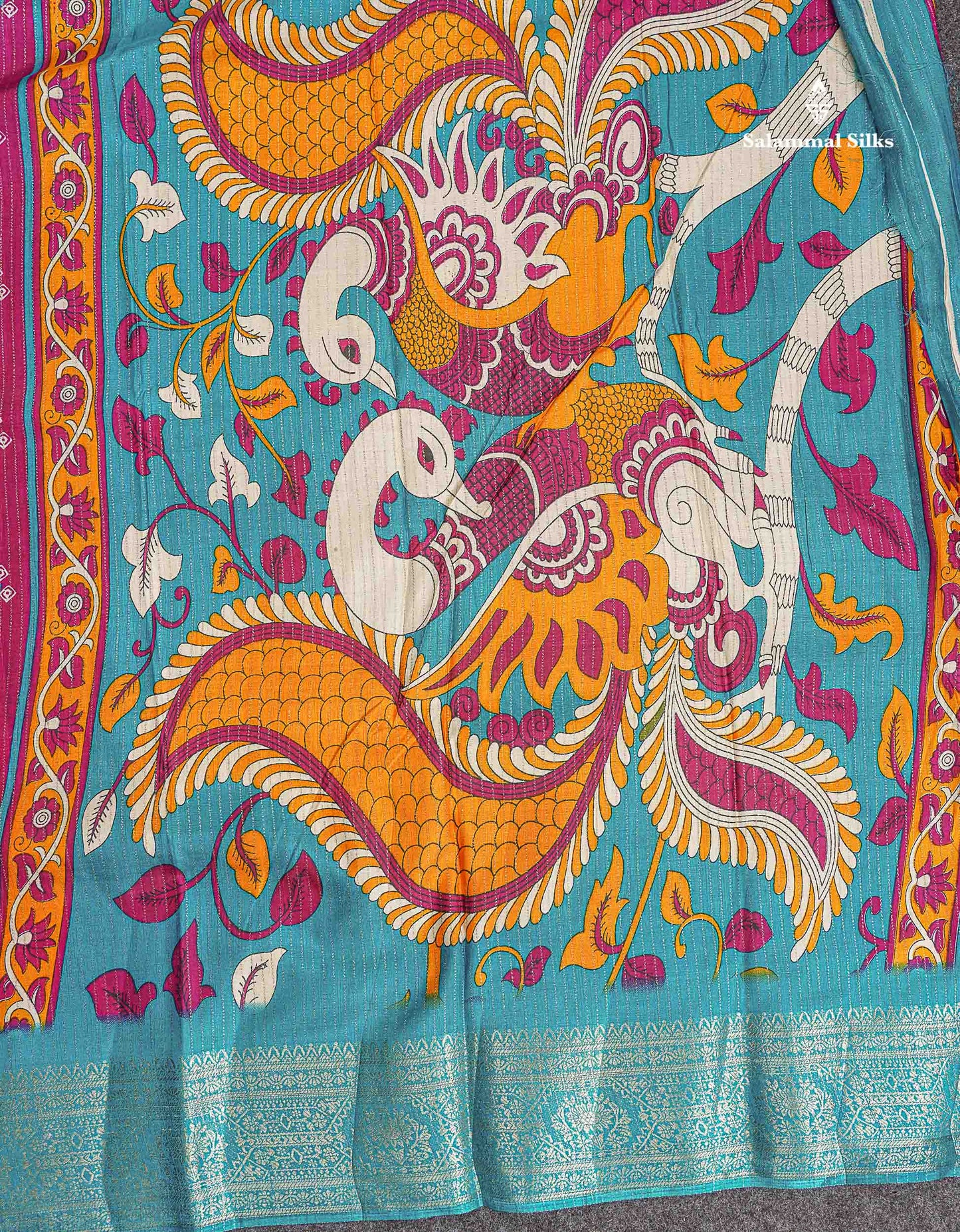 Semi Tussar Fancy Saree - Pink Colour Body With Contrast Ramar Blue Fancy Border