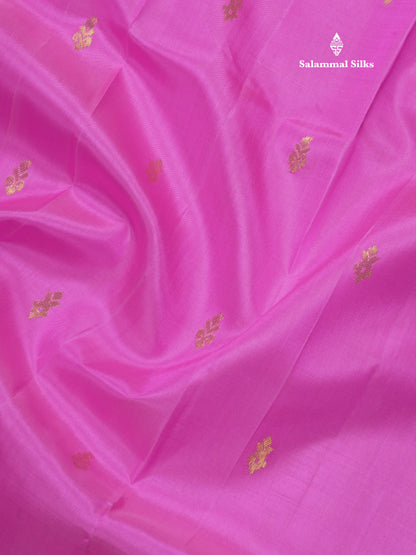 Pink Pure Kanjivaram Silk Saree With One Side Contrast Light Rexona Border