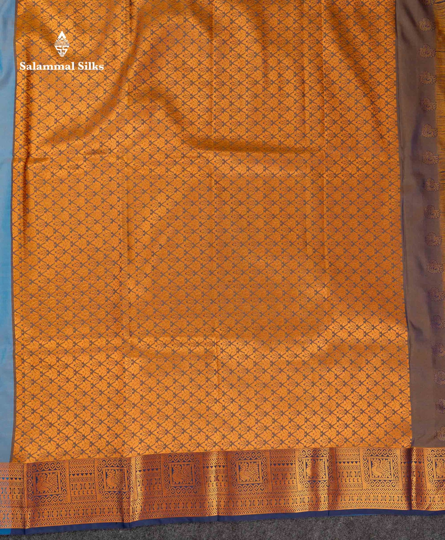Beautiful Light  Blue Semi Silk Saree With Contrast Peacock Blue Traditional Border
