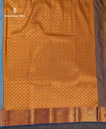 Beautiful Light  Blue Semi Silk Saree With Contrast Peacock Blue Traditional Border