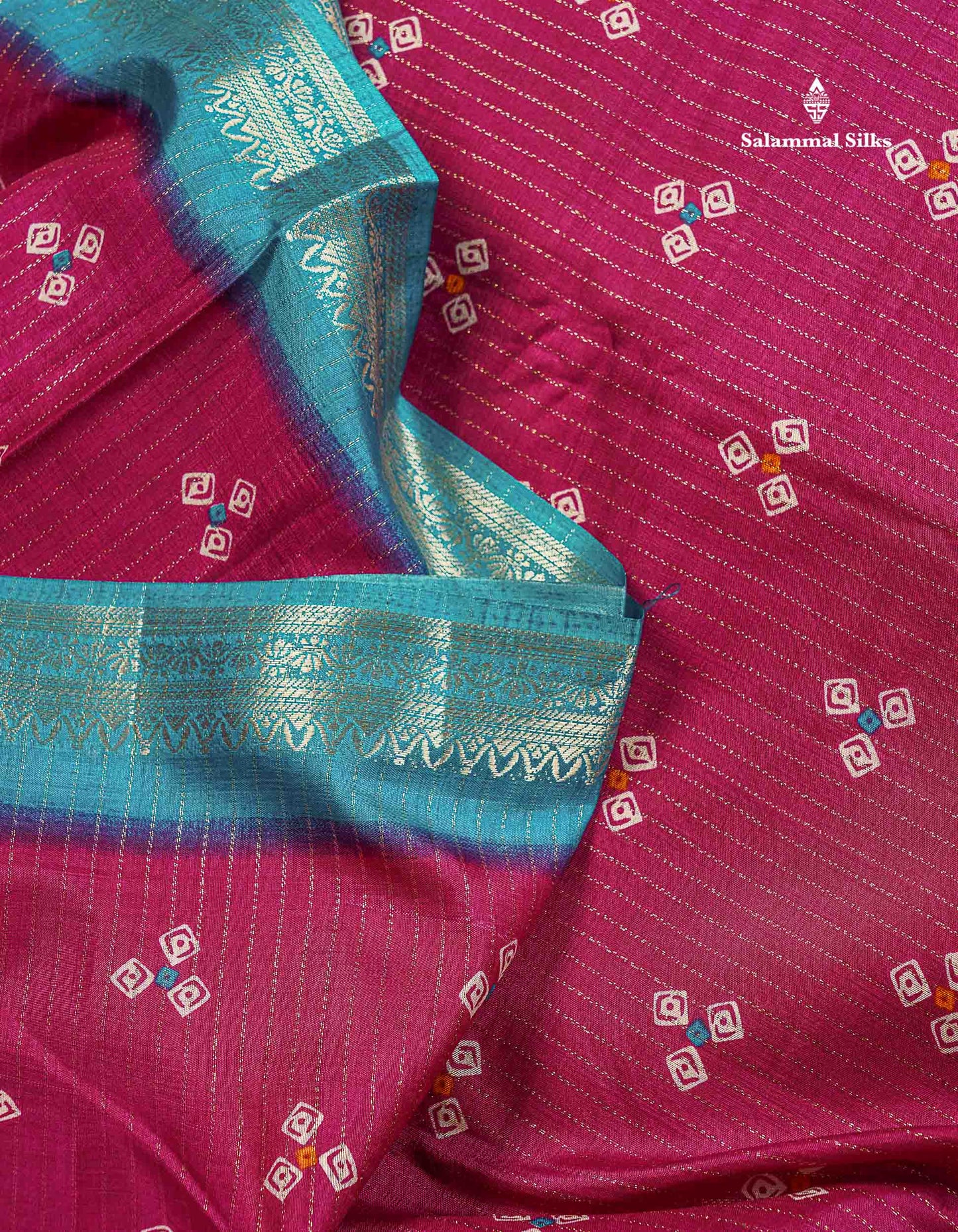 Semi Tussar Fancy Saree - Pink Colour Body With Contrast Ramar Blue Fancy Border