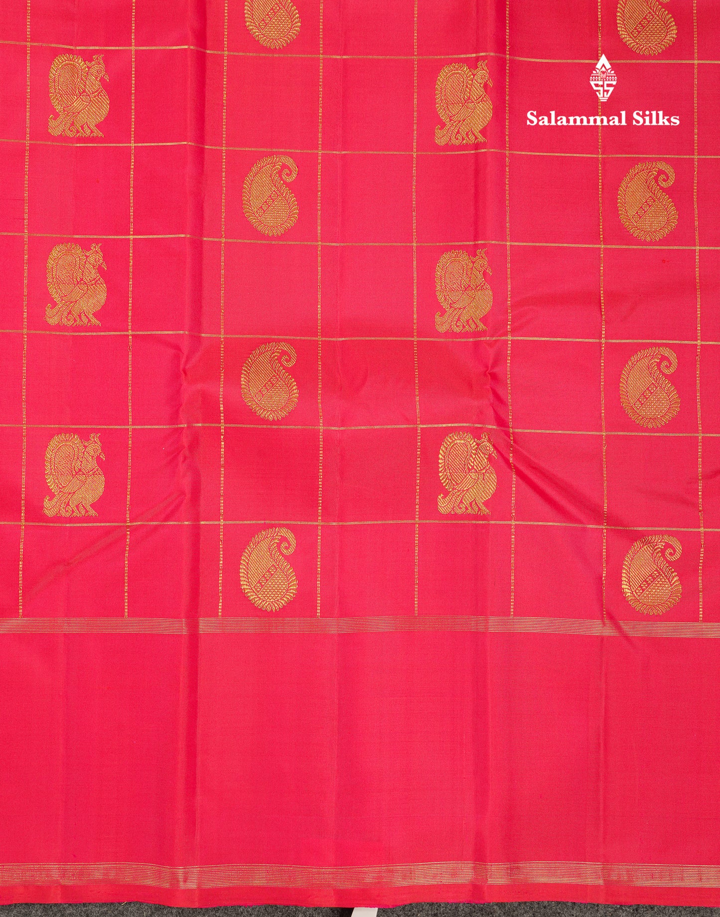 Beautiful Dual Tone Redish Pink Checks With Mango & Peacock Butta Pure Kanjivaram Silk Saree With Traditional Gap Border