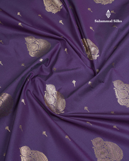 Dark Purple Semi Silk Saree With Contrast Pista Green Traditional Gap Border