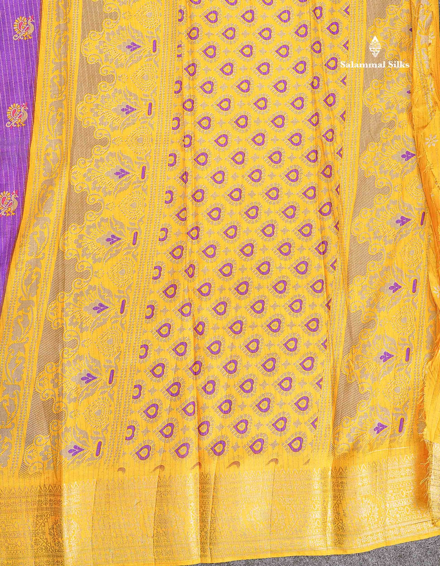 Semi Tussar Fancy Saree - Purple Colour Body With Contrast Yellow Fancy Border