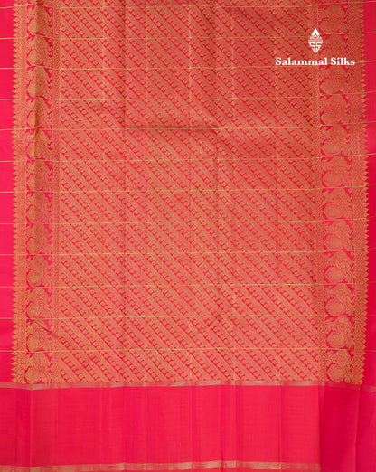 Beautiful Dual Tone Redish Pink Checks With Mango & Peacock Butta Pure Kanjivaram Silk Saree With Traditional Gap Border
