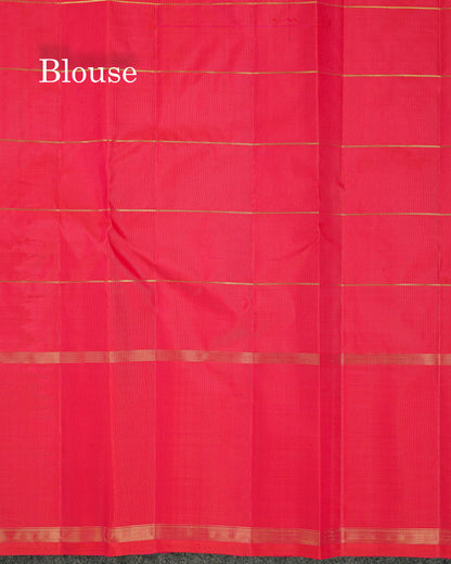 Beautiful Dual Tone Redish Pink Checks With Mango & Peacock Butta Pure Kanjivaram Silk Saree With Traditional Gap Border