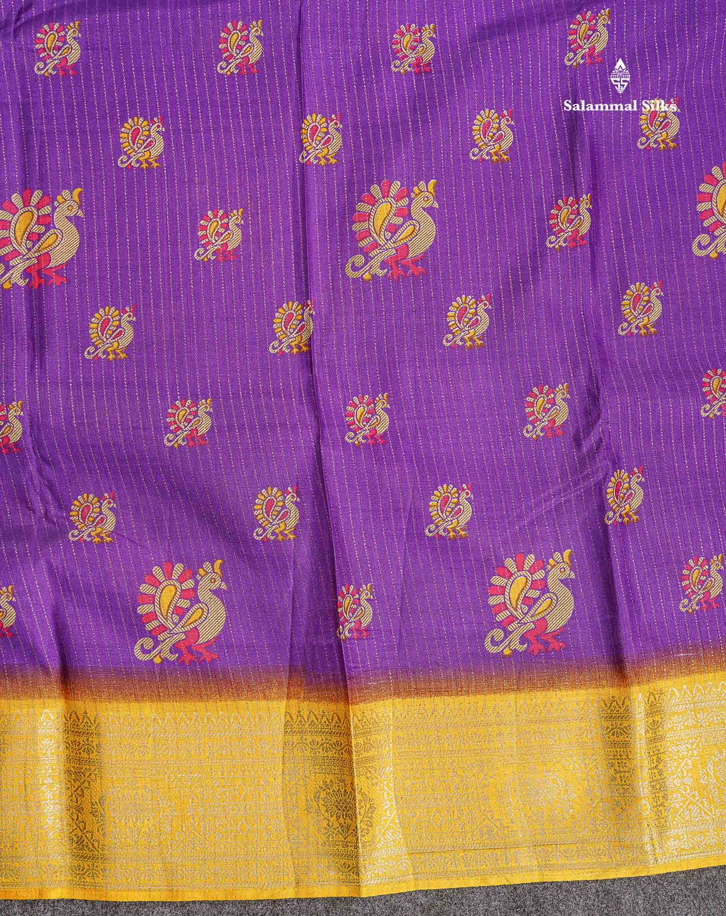 Semi Tussar Fancy Saree - Purple Colour Body With Contrast Yellow Fancy Border