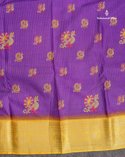 Semi Tussar Fancy Saree - Purple Colour Body With Contrast Yellow Fancy Border