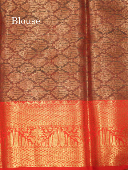 Peacock Green Colour Small Checks Semi Silk Saree With Contrast Chilly Red Border