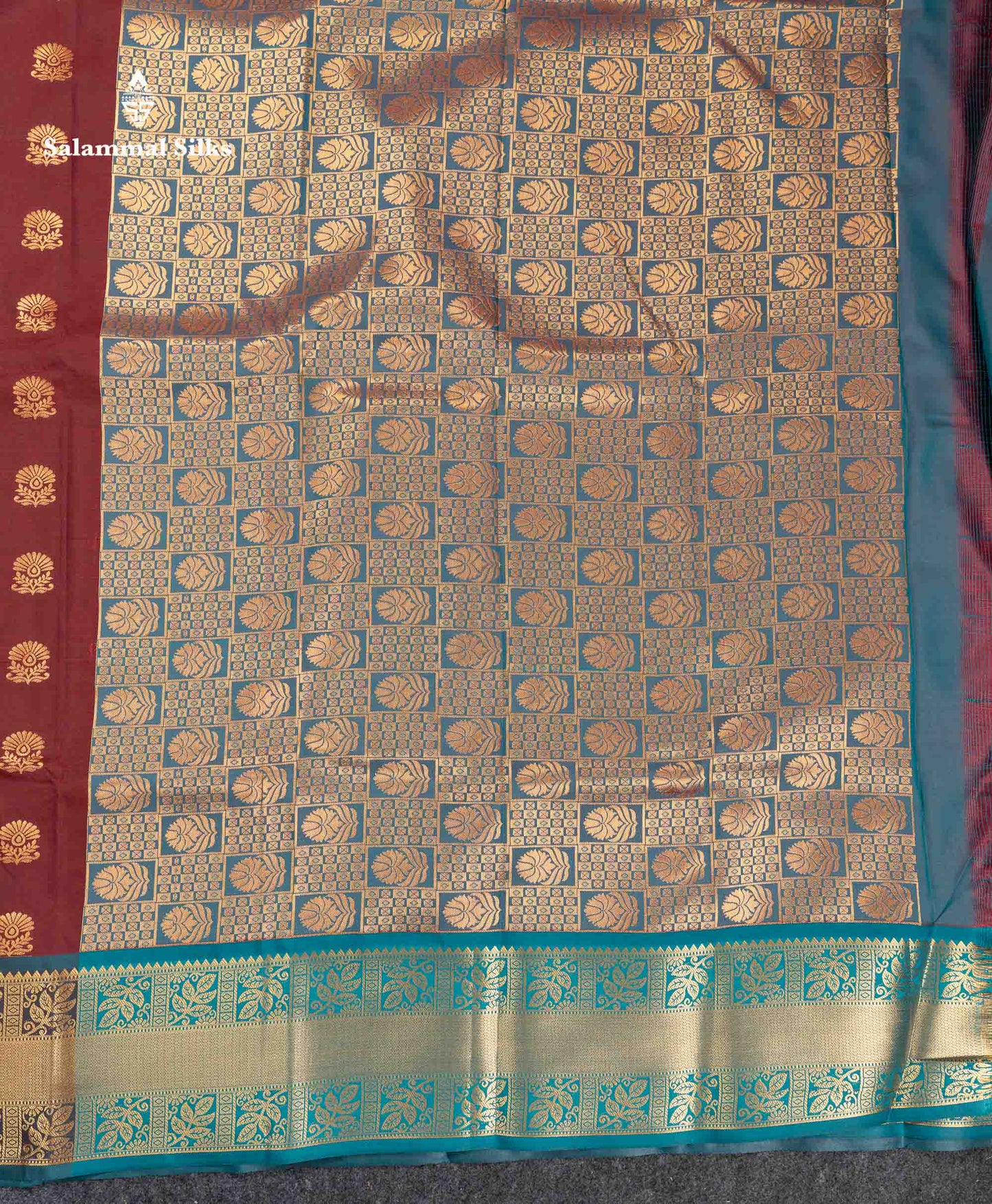 Beautiful Dark Maroon Semi Silk Saree With Contrast Peacock Blue Traditional Evening Morning Border