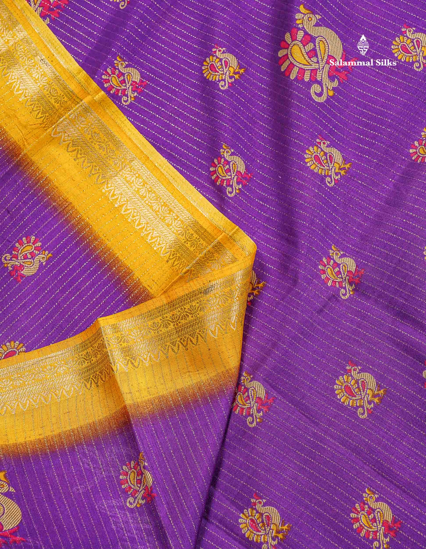 Semi Tussar Fancy Saree - Purple Colour Body With Contrast Yellow Fancy Border