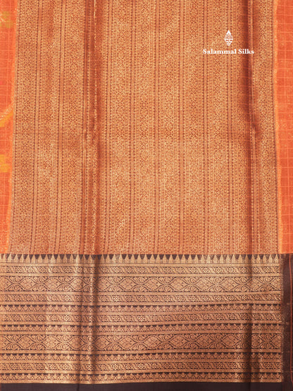 Peach Colour Small Checks Semi Silk Saree With Contrast Blue Shade Border