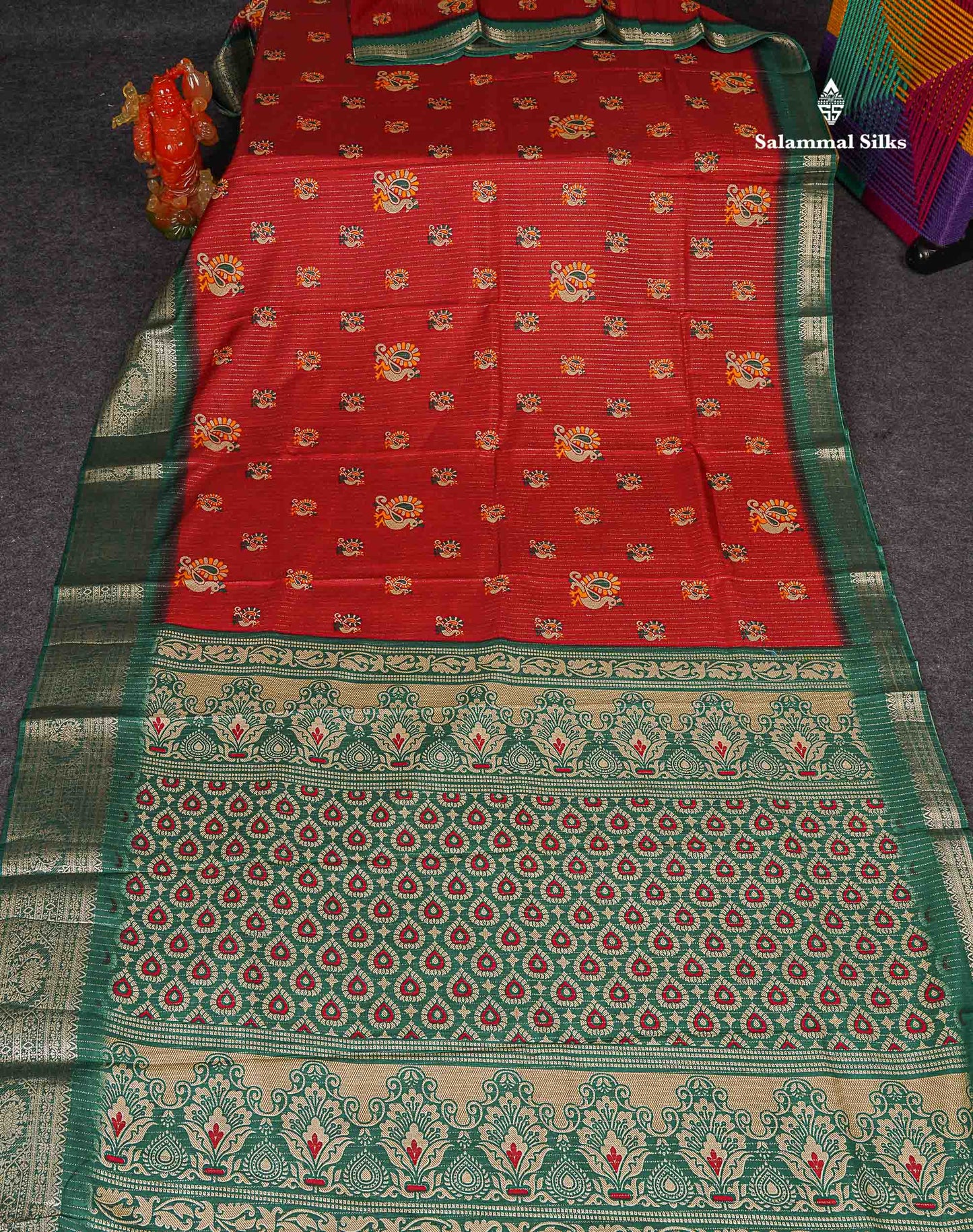 Semi Tussar Fancy Saree - Maroon Colour Body With Contrast Bottle Green Fancy Border