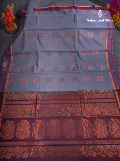 Beautiful Black Menakari Work SICO Cotton Saree With Contrast Magenta Border