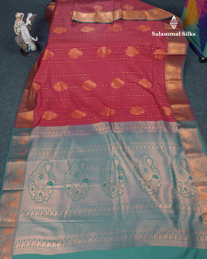 Maroon Semi Silk Saree With Contrast Saffire Green Blouse