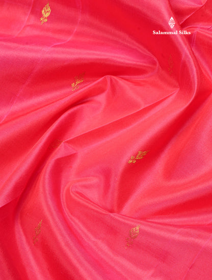 Reddish Pink Pure Kanjivaram Silk Saree With One Side Contrast Blue Border