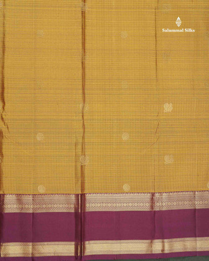 Pure Kanjivaram Silk Saree - Mehandi Green Colour Body With Contrast Wine Purple Gap Border