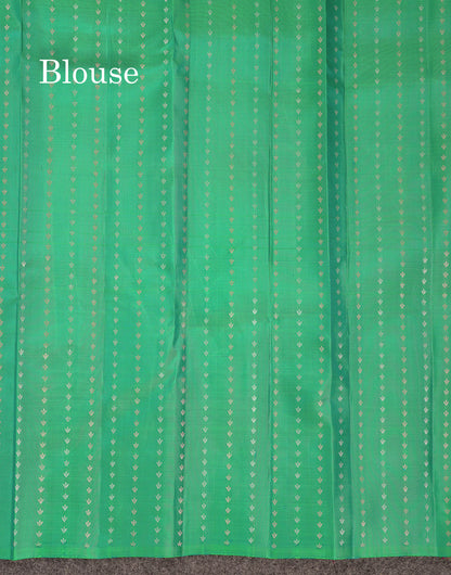 Beautiful Dual Tone Sapphire Green Komatha Design Pure Kanjivaram Silk Saree With Blouse