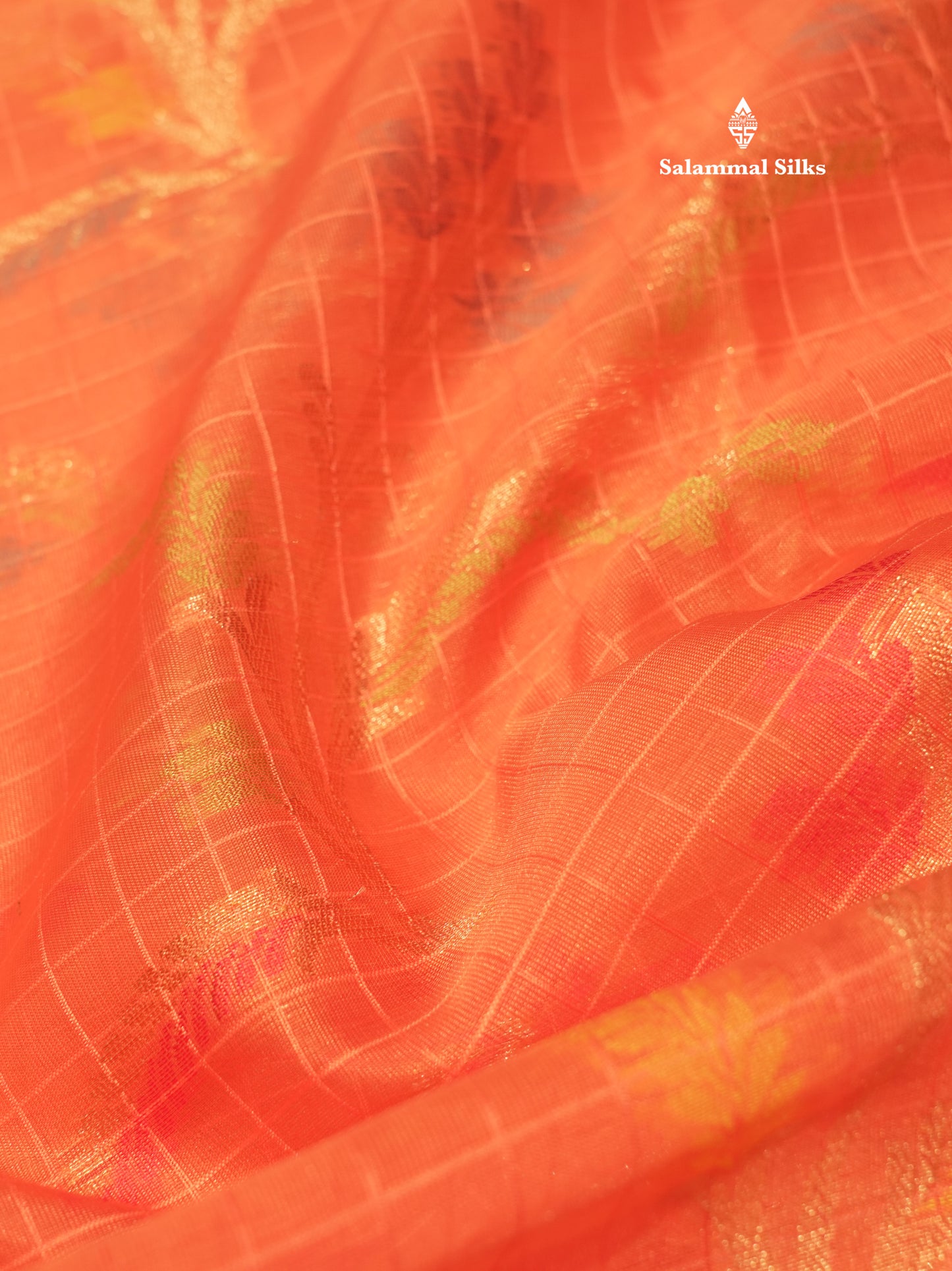 Peach Colour Small Checks Semi Silk Saree With Contrast Blue Shade Border