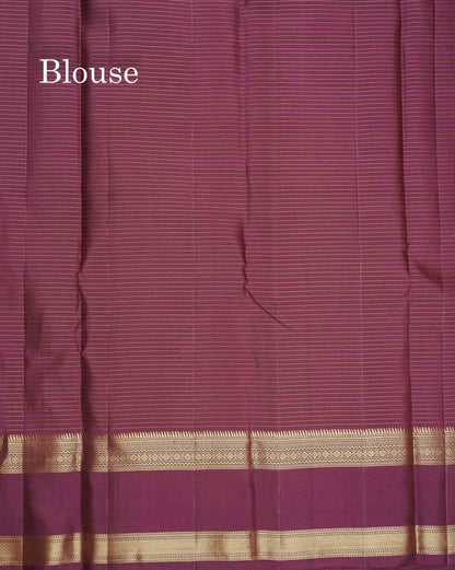 Pure Kanjivaram Silk Saree - Mehandi Green Colour Body With Contrast Wine Purple Gap Border
