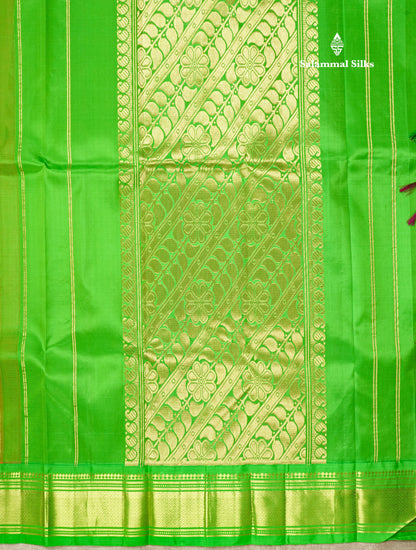 Mango Yellow Pure Kanjivaram Silk Saree With One Side Contrast Green Border