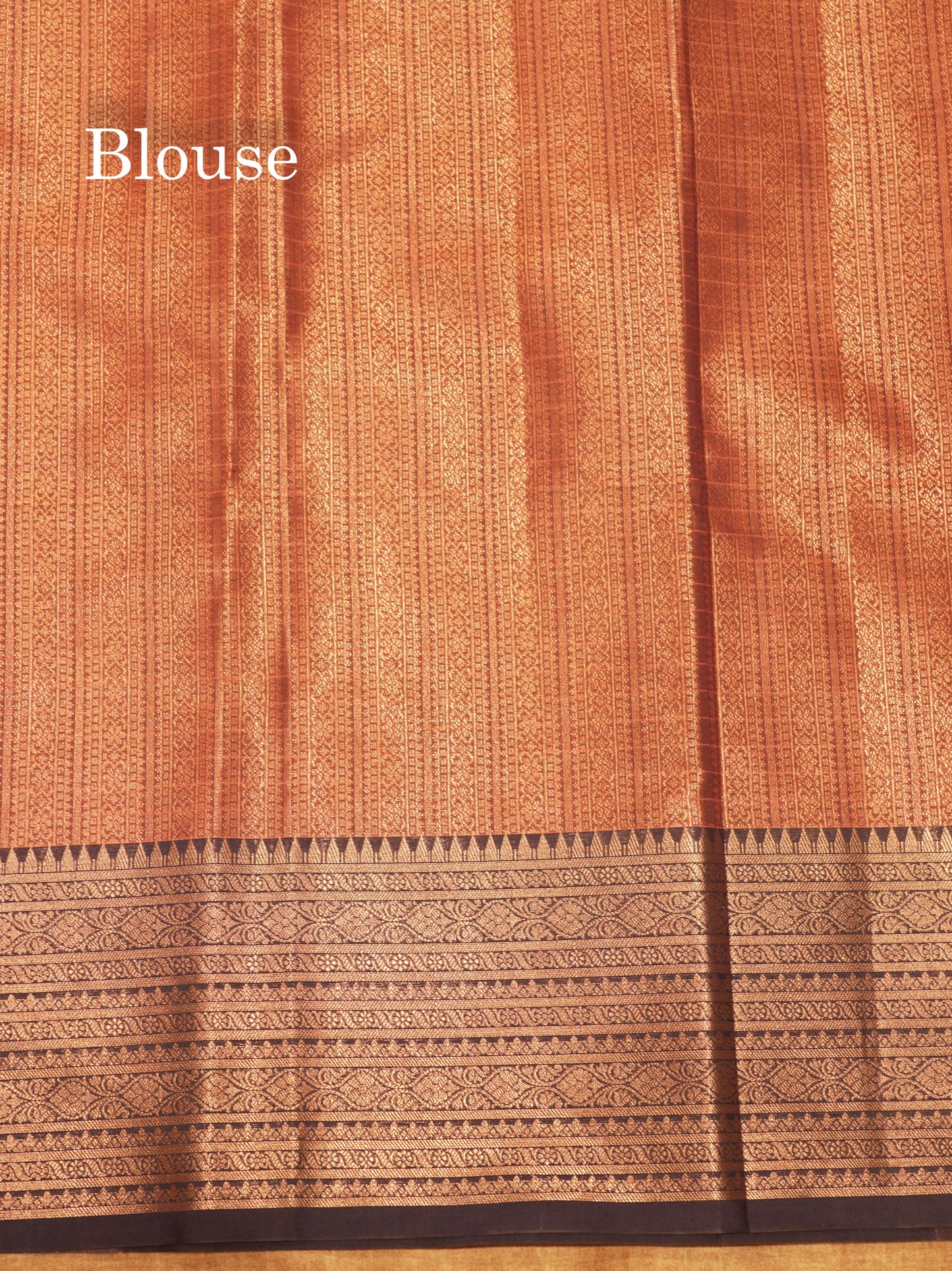 Peach Colour Small Checks Semi Silk Saree With Contrast Blue Shade Border