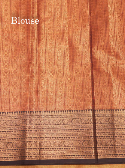Peach Colour Small Checks Semi Silk Saree With Contrast Blue Shade Border