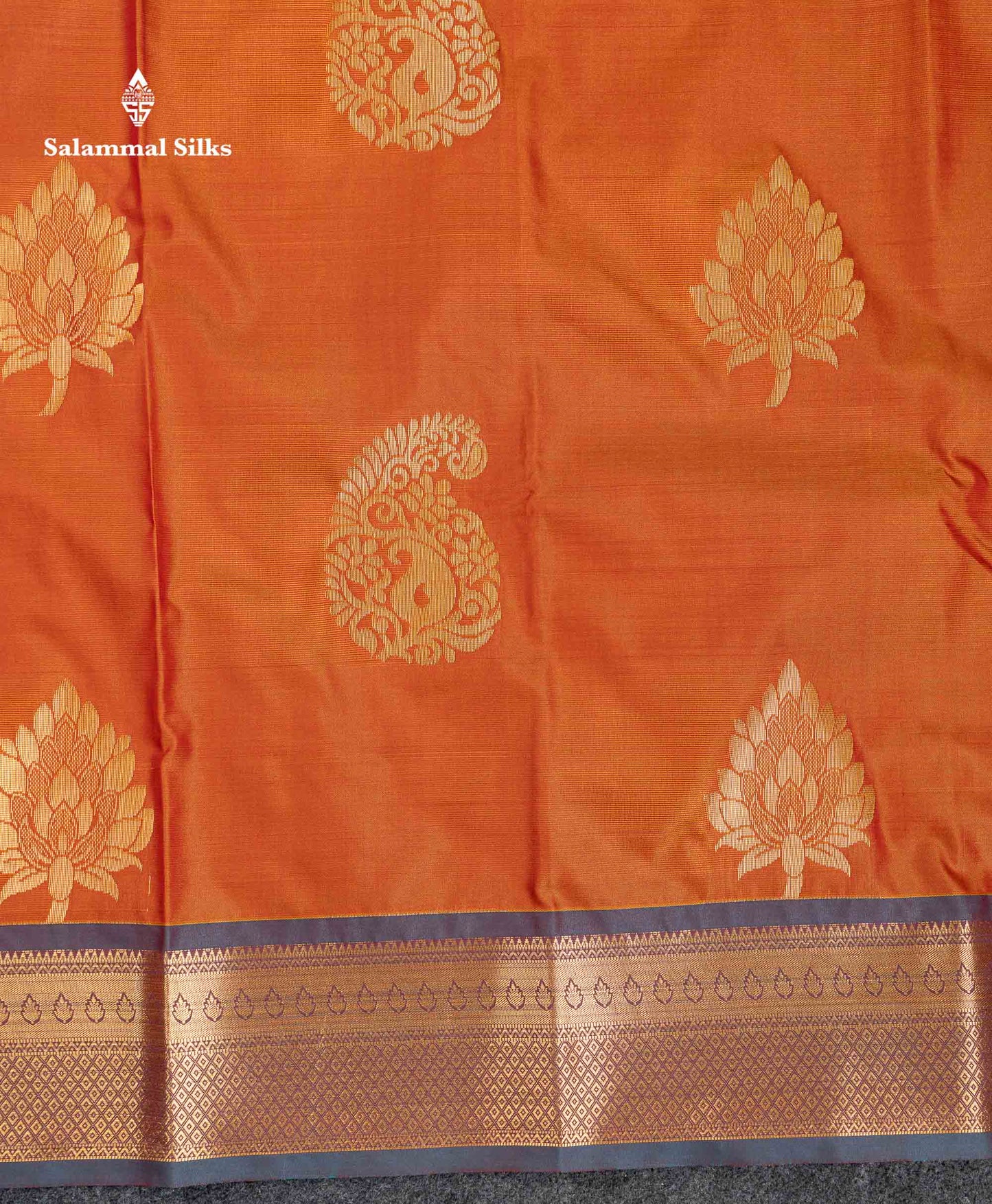 Beautiful Orange Semi Silk Saree With Contrast Sapphire Green Traditional Border
