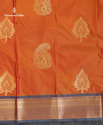 Beautiful Orange Semi Silk Saree With Contrast Sapphire Green Traditional Border