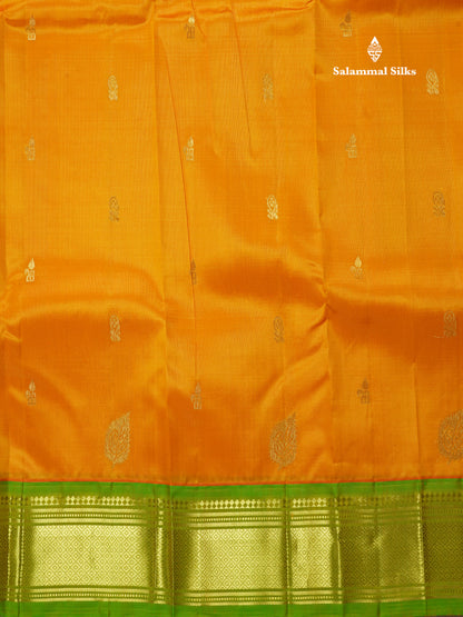 Mango Yellow Pure Kanjivaram Silk Saree With One Side Contrast Green Border