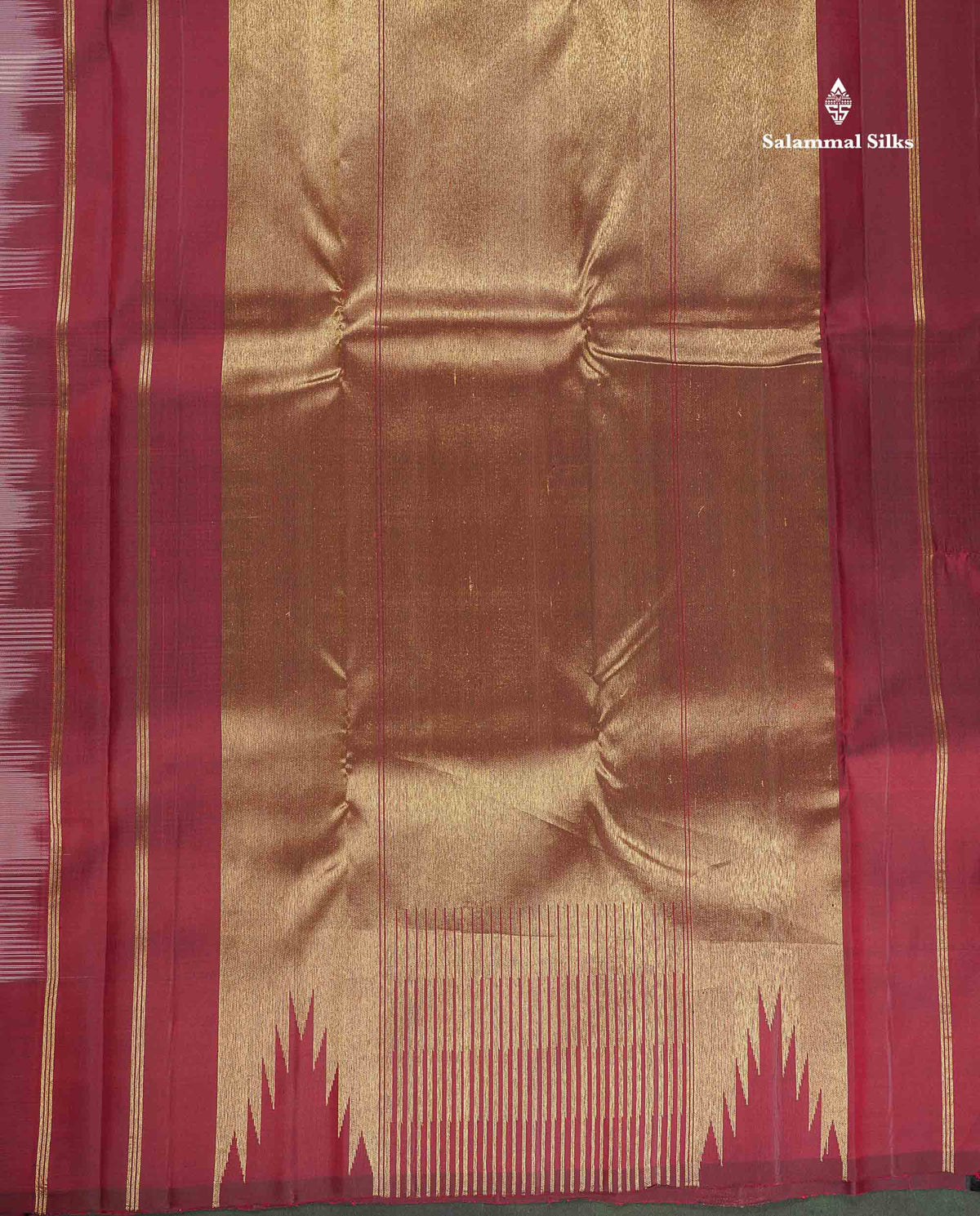 8 Kol Pure Kanjivaram Silk Saree - Half White Colour Body With Contrast Maroon Temple Border