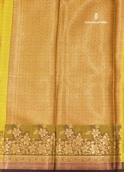 Lemon Yellow Colour Small Checks Semi Silk Saree With Fancy Border
