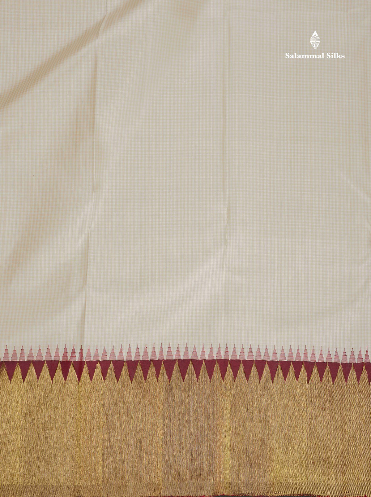 8 Kol Pure Kanjivaram Silk Saree - Half White Colour Body With Contrast Maroon Temple Border