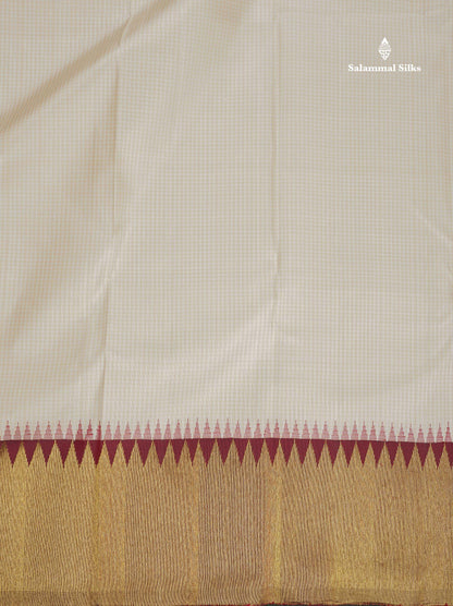 8 Kol Pure Kanjivaram Silk Saree - Half White Colour Body With Contrast Maroon Temple Border