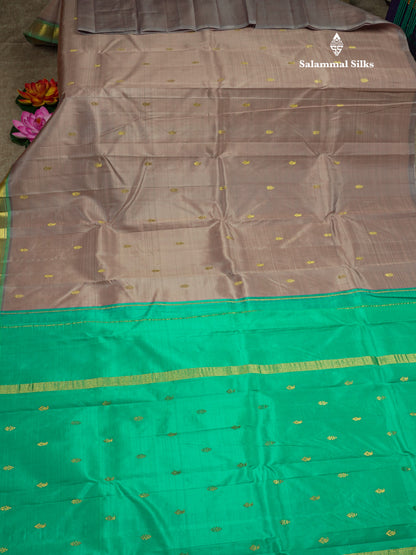 Light Chocolate Pure Kanjivaram Silk Saree With Small One Side Contrast Light Rexona Border