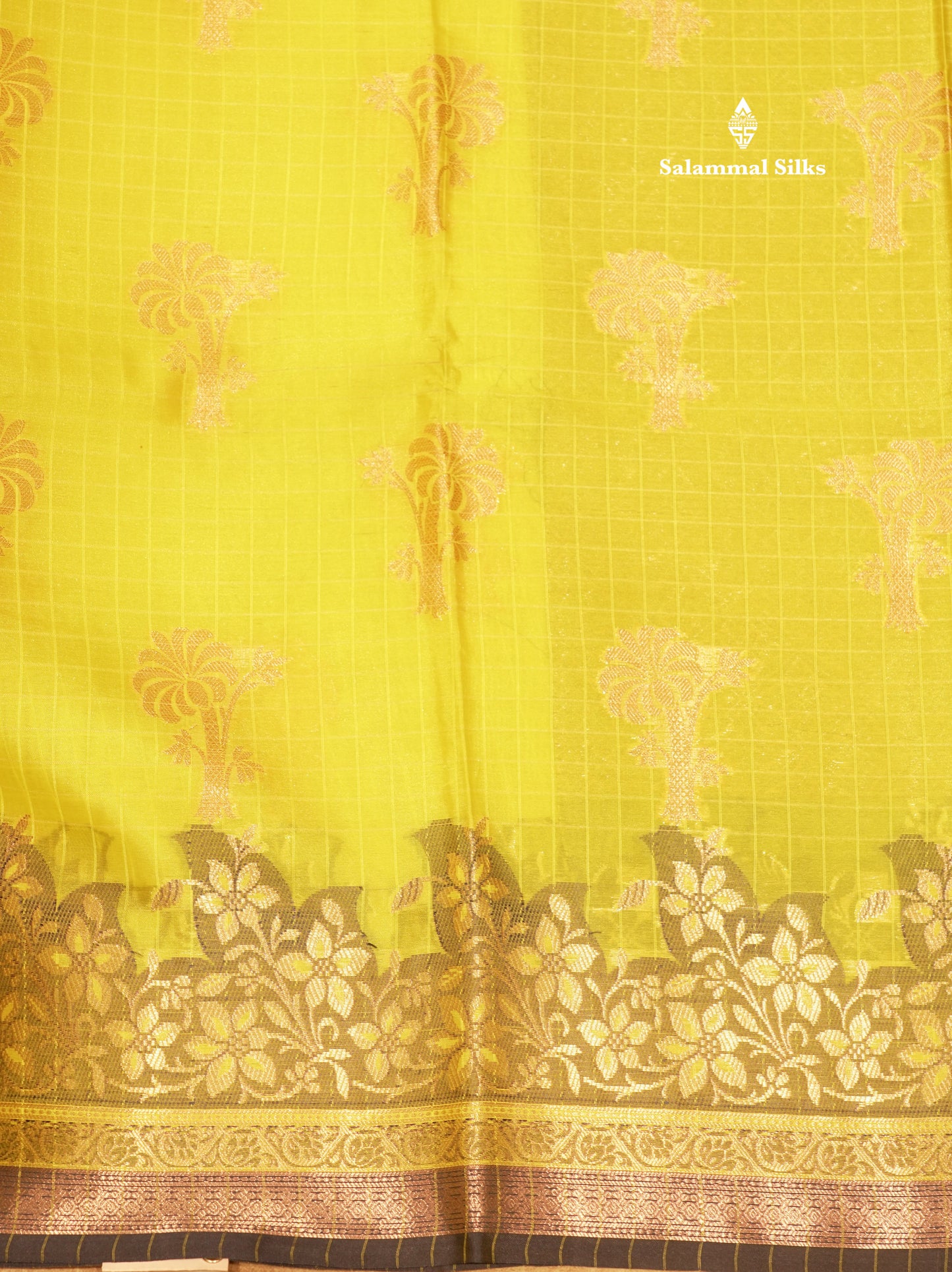 Lemon Yellow Colour Small Checks Semi Silk Saree With Fancy Border